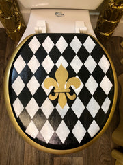 Fleur de Lis Black and White Diamond Toilet Seat - So Epic Creations