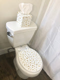 White and Gold Rhinestones Custom Hand Painted Toilet Seat