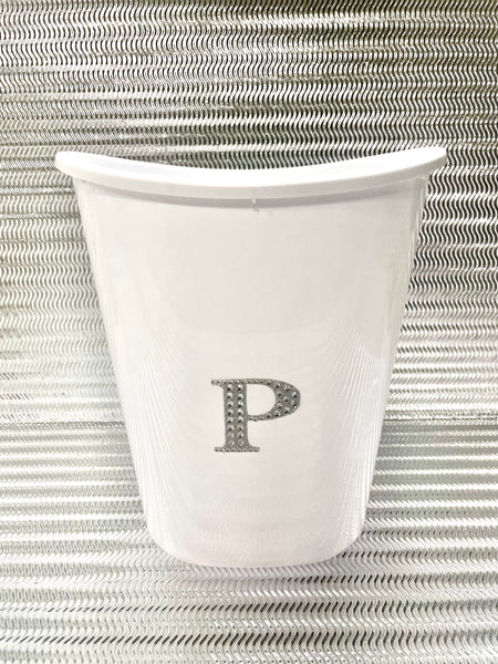 Personalized Bling Initial White Trash Can