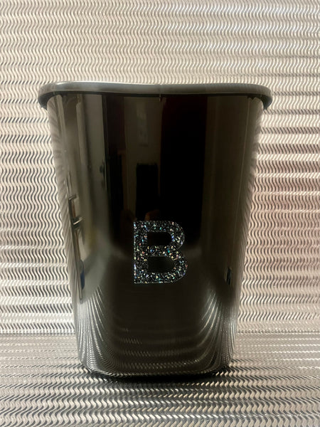 Personalized Iridescent Initial Black Trash Can