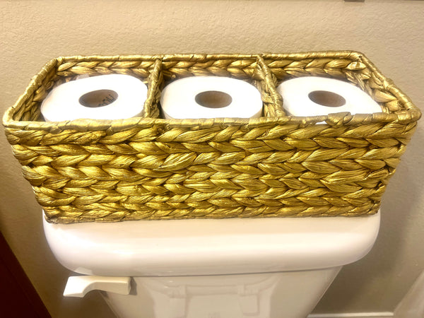 Gold Toilet Tank Basket Tray- Bathroom Vanity Tray- Bathroom Storage