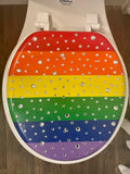 Rainbow & Silver Bling Hand Painted Toilet Seat Set