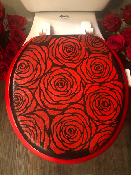 Red Roses Hand Painted Toilet Seat