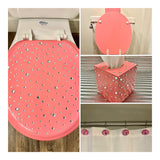 Pink & Silver Bling Hand Painted Toilet Seat Set