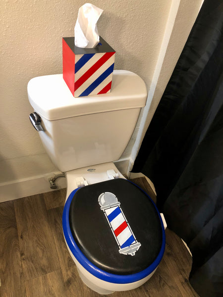 Barbershop Hand Painted Toilet Seat Set