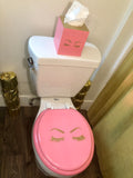 Pink & Gold Glitter Lashes Hand Painted Toilet Seat