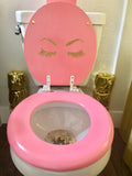 Pink & Gold Glitter Lashes Hand Painted Toilet Seat Set