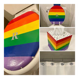 Personalized Rainbow Hand Painted Crystal Bling Initial Toilet Seat Set