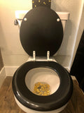 Gold Rhinestones Black Custom Hand Painted Toilet Seat (More Colors)