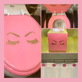 Pink & Gold Glitter Lashes Hand Painted Toilet Seat