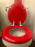 Red & Silver Bling Hand Painted Toilet Seat Set