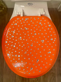 Orange & Silver Bling Hand Painted Toilet Seat Set