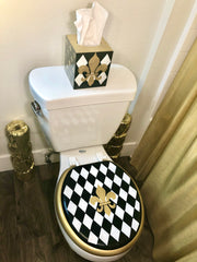 French Harlequin Hand Painted Toilet Seat Set