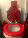 Valentines Red Roses Hand Painted Toilet Seat Set