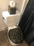 Gold Rhinestones Custom Hand Painted Toilet Seat Set