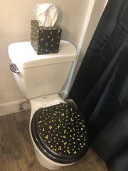 Gold Rhinestones Custom Hand Painted Toilet Seat Set