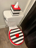 Black and White, Red Heart Hand Painted Toilet Seat