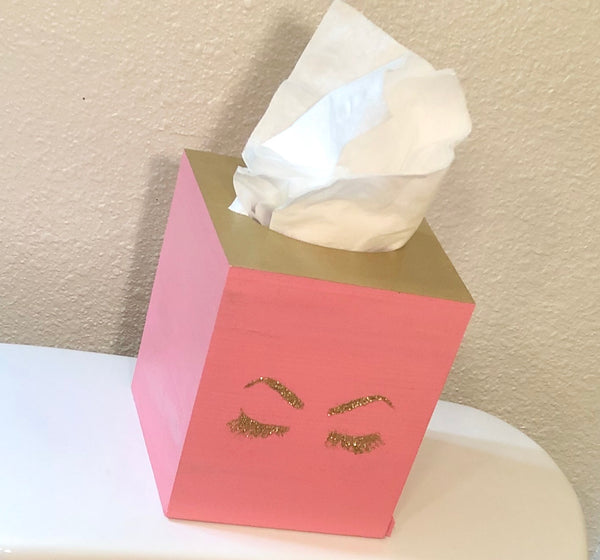 Pink & Gold Glitter Lashes Tissue Box Cover