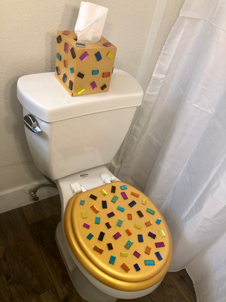 Mosaic Mirrors Gold Hand Painted Toilet Seat Set So Epic Creations