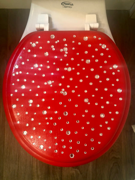 Red & Silver Bling Hand Painted Toilet Seat (More Colors)
