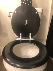 Personalized Crystal  Bling Initial Hand Painted Toilet Seat Set (F-J)(More Colors)