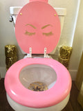 Pink & Gold Glitter Lashes Hand Painted Toilet Seat