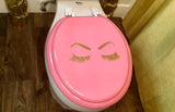 Pink & Gold Glitter Lashes Hand Painted Toilet Seat Set