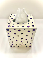 White & Purple Rhinestones Tissue Box Cover