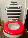 Black and White, Red Heart Hand Painted Toilet Seat