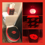 Naughty Red Lips Boho Hand Painted Toilet Seat Set