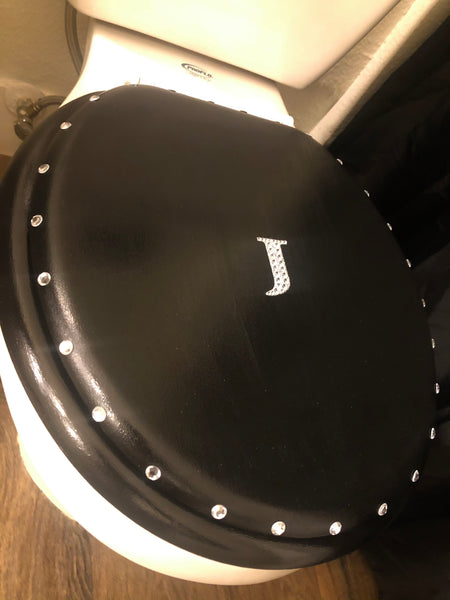 Personalized Bling Initial Hand Painted Toilet Seat (F-J)(More Colors)