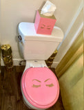 Pink & Gold Glitter Lashes Hand Painted Toilet Seat Set
