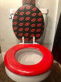 Naughty Red Lips Boho Hand Painted Toilet Seat Set