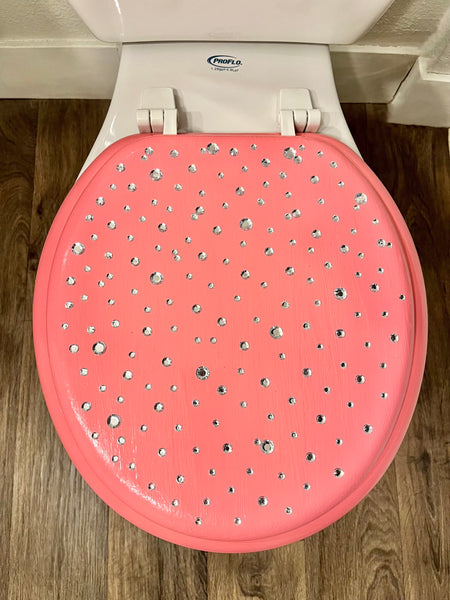 Pink & Silver Bling Hand Painted Toilet Seat