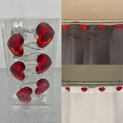 Red Hearts Crystal Acrylic Shower Curtain Hooks - So Epic Creations