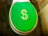 Money Sign Hand Painted Toilet Seat Set
