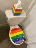 Rainbow & Silver Bling Hand Painted Toilet Seat Set