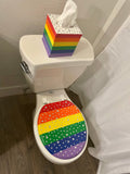 Rainbow & Silver Bling Hand Painted Toilet Seat Set