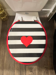 Black and White, Red Heart Hand Painted Toilet Seat