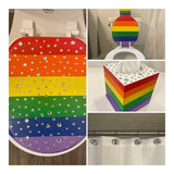 Rainbow & Silver Bling Hand Painted Toilet Seat Set