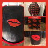 Naughty Red Lips Boho Hand Painted Toilet Seat Set