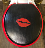 Naughty Red Lips Boho Hand Painted Toilet Seat Set