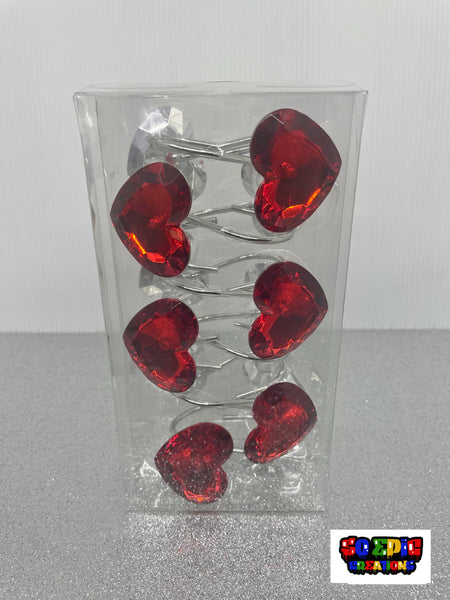 Red Hearts Crystal Shower Curtain Hooks