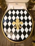 French Harlequin Hand Painted Toilet Seat Set
